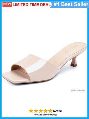 Kitten Heel Square Open Toe One Band Slip-On Mules Faux Leather